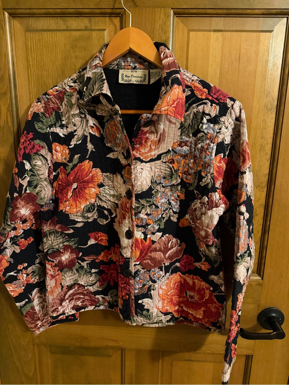 Vintage New Direction Fall Floral Quilted Sweater Jacket S Autumn Boho